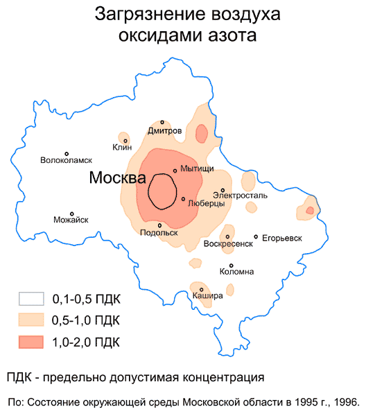 Карта заражения атмосферы Москвы и Подмосковья