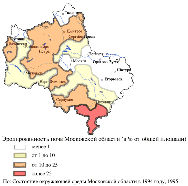 Карта эрозии грунта Москвы и земель Подмосковья